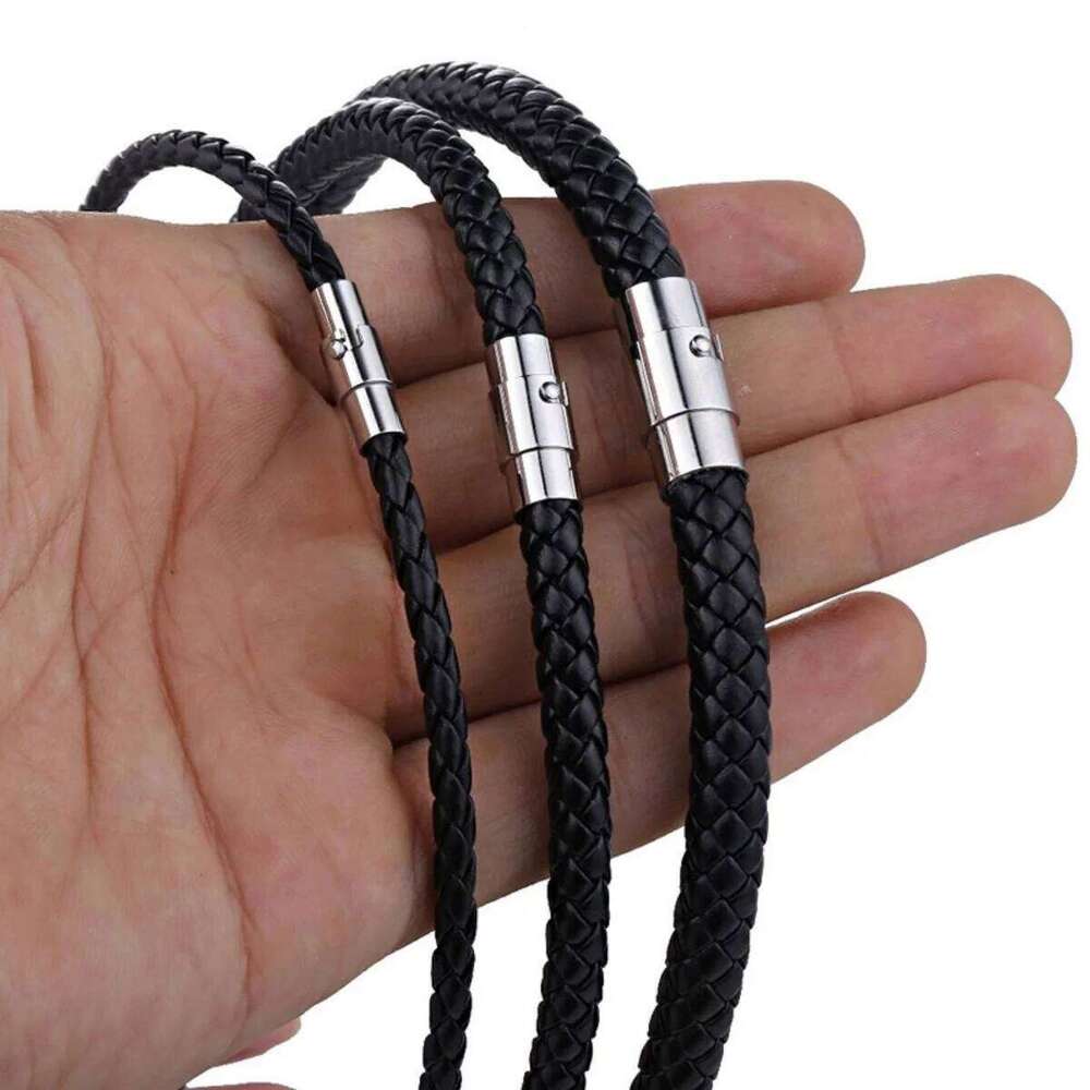 4mm/6mm/7mm Stainless Steel Magnetic Clasp Rope Necklace For Men Women Punk Simple Brown Black Leather Choker Jewelry H260312