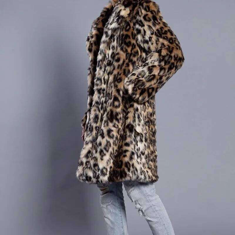 Luxury Men's Leopard Print Suit Overcoat Mid-length Rabbit Winter Warm Thicken Faux Men Mens Fur Trench Coat New Z260313