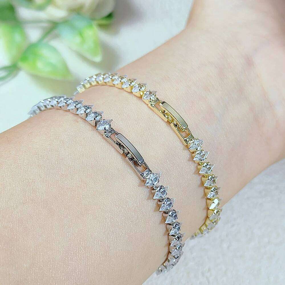 Luxury Dainty Tennis Bracelet for Women Silver Color Sparkling Cubic Zircon Stackable Hand Chain Crystal Wedding Jewelry H085 Z260313