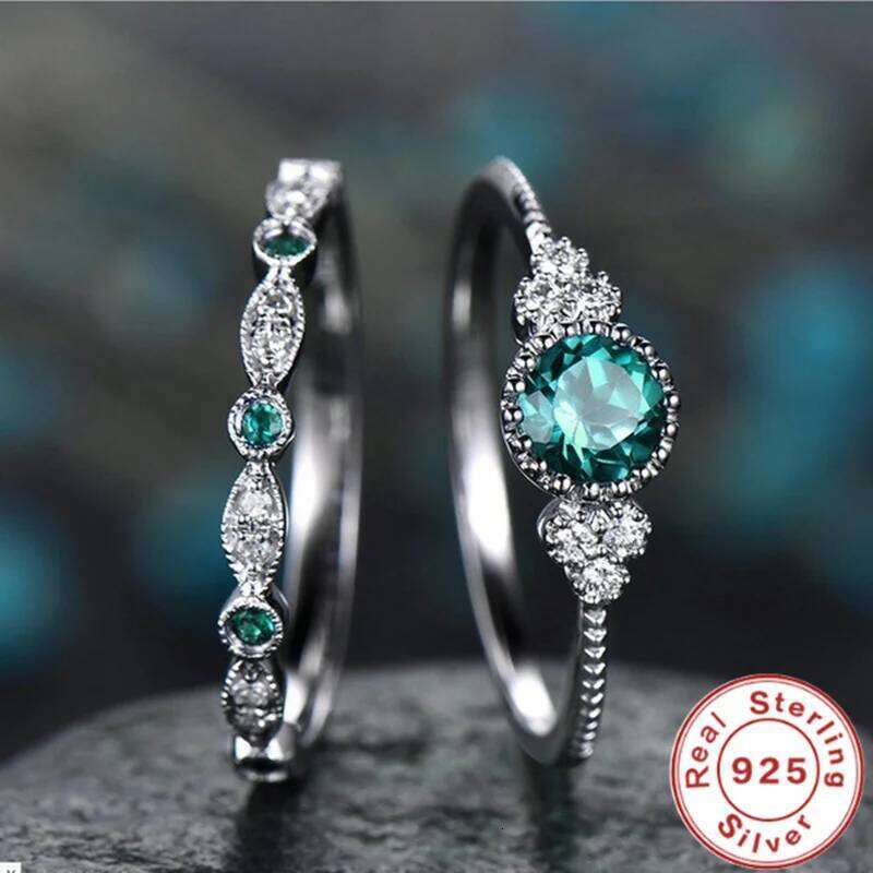 925 Sterling Silver Ring Set with Emerald Zircon Crystals for Women Engagement Wedding Glamour Jewelry Gifts H260312