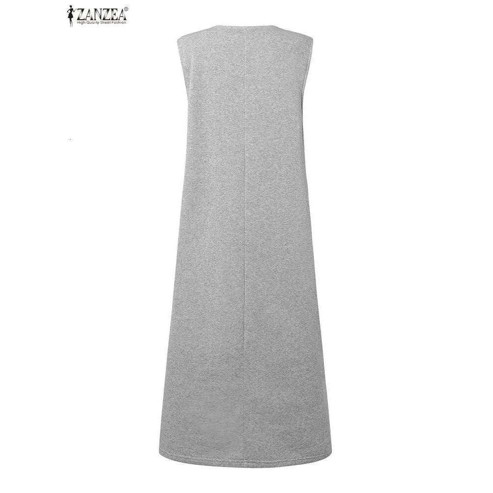 2025 Autumn Sweatshirt Dress ZANZEA Women Stylish Tanks Robe Elegant V Neck Sleeveless Winter Dresses Casual Baggy Work Sundress Z260314