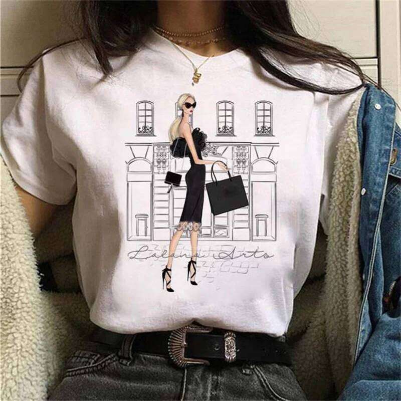 Fashion Paris Trip Lady Print T Tshirts Casual Round Neck Short Slee Tee Shirt Plus Size TShirt Streetwear Daily Clothing Z260314