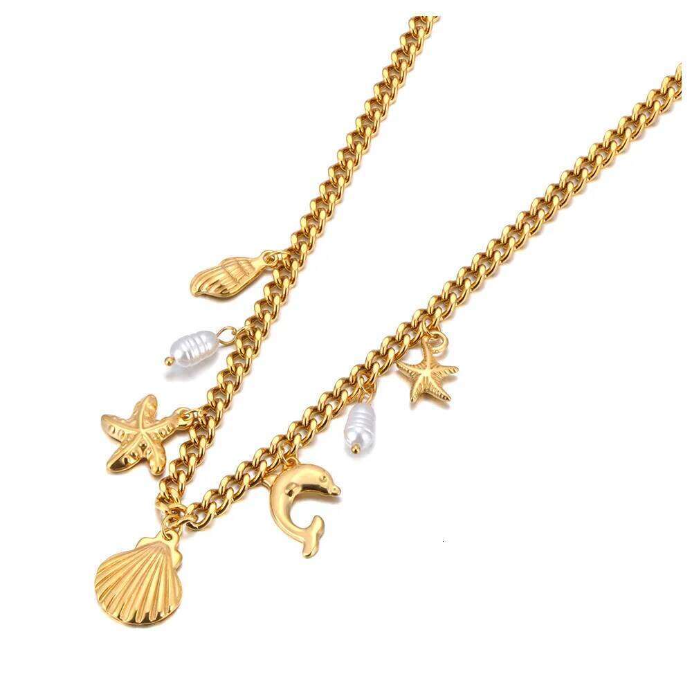 Lokaer Trendy Shell Starfish Pearl Charm Bracelets for Women 18K Gold Plated Stainless Steel Daily Jewelry Waterproof B24114 Z260313