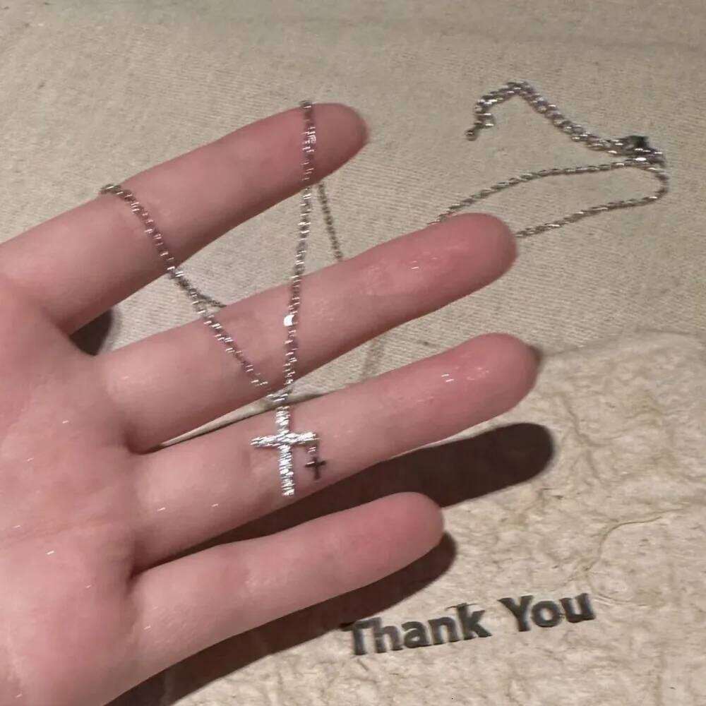 Shiny Crystal Zircon Cross Pendant for Women Girls Punk Silver Color Thin Chain Necklace Party Jewelry Birthday Gift H260312