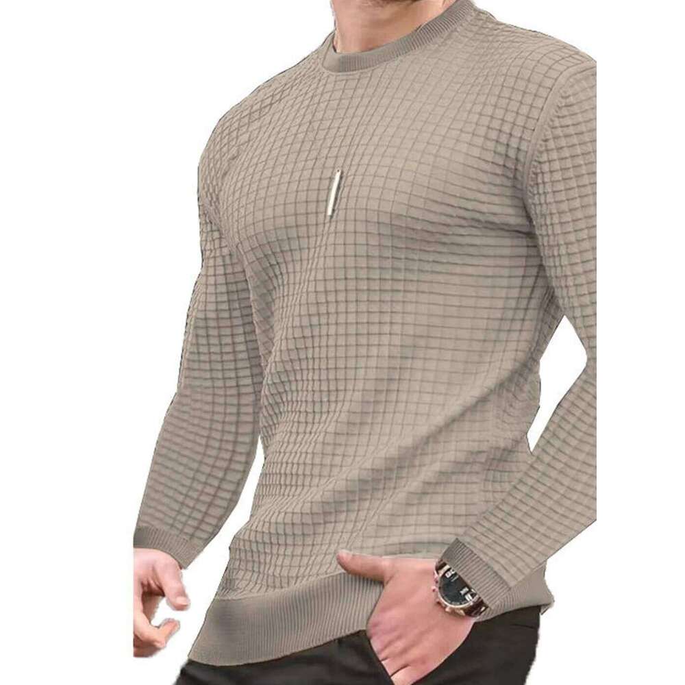 Men's coat fashion small Waffle youth round neck jacquard check hoodie 26Y0313