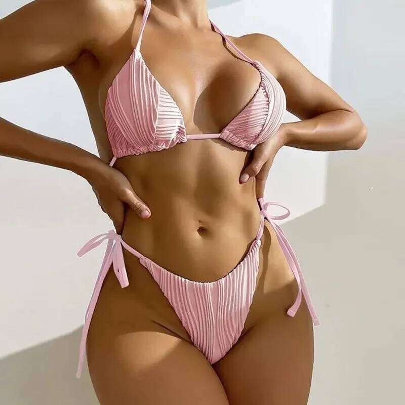 New Women Bikini Sexy Solid Color Split Swimsuit Y260303