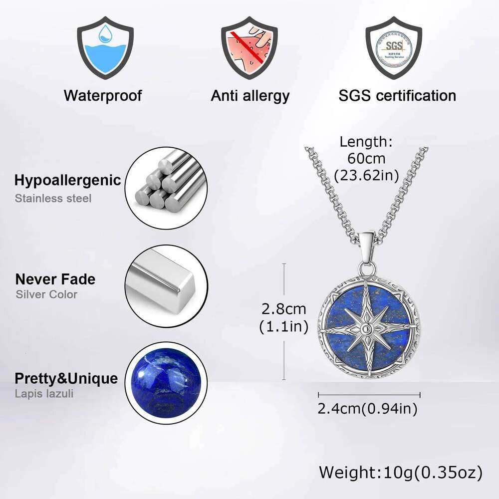Stylish Natural Stone Necklace for Men,Eight-pointed Star Round Pendant Necklace,Cool Punk Birthday Father Gifts H260312