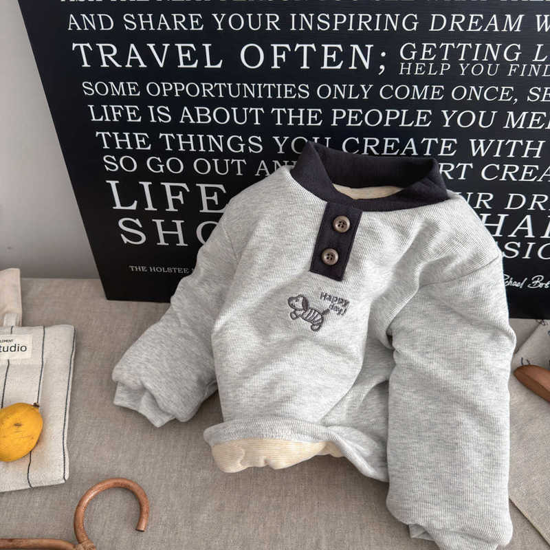 Pullover Children's silk cotton three-layer thickened thermal clothing boys' and girls' padded T-shirt toddler base layer shirt self-he