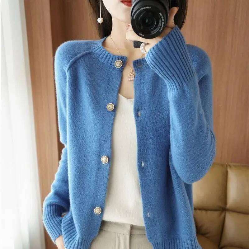 Woman Sweater Autumn Winter O-neck Single-Breasted Loose Solid Color Cardigan New Casual Fashion Elegant Women's Knitting Coat Z260313