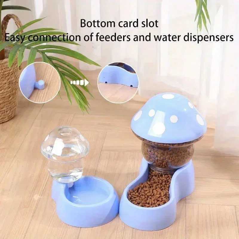 Cat Pet Automatic Feeder Water Dispenser Cute Mushroom Large Capacity Food Container Pet Bowl Water Storage Device Supplies H260313