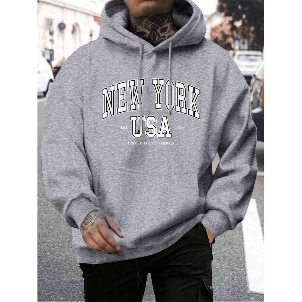 America New York City Print Male Hoody Fashion Loose Hoodies Casual Warm Hooded Men Autumn Fleece Crewneck Clothes Z260314