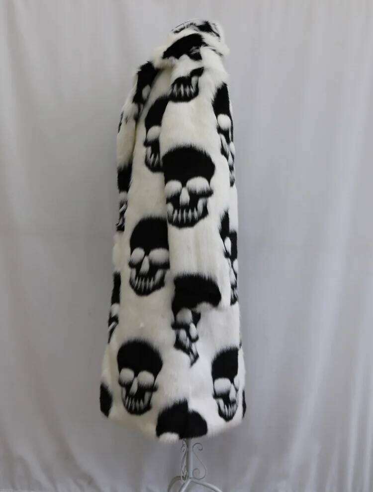 2025 Winter Warm Skulls Pattern Imitation Mink Man Woman Suit Collar Hip Hop Punk Faux Fur Coat Long Jacket Z260313