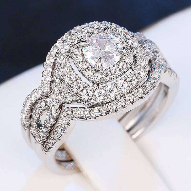Huitan Gorgeous Sparkling Cubic Zirconia Set Rings for Women 2023 New Trend Wedding Accessories Silver Color Statement Jewelry H260312