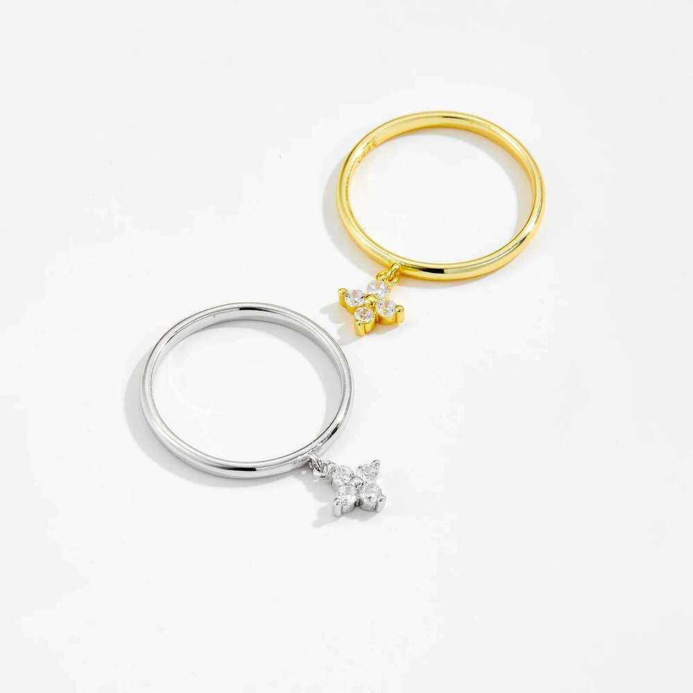 ANDYWEN 925 Sterling Silver Delicate Moving Four Leaf CZ Zircon Pendant Ring Minimalist Luck Charm Daily Women Jewelry Gift H260312