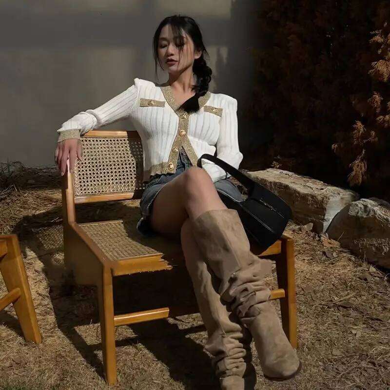 2024 Autumn Winter New Trend Buttons V-neck Long Sleeve Knitting Sweater Women Clothing Fashion Patchwork Cardigan Coat Top Tee Z260313