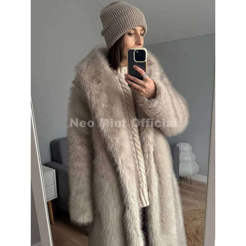 Neo Mint Long Faux Coat Women 2025 Winter Fluffy Gradient Eco Fox Fur Jackets Luxury Mob Wife Aesthetic Furry Overcoats Z260313