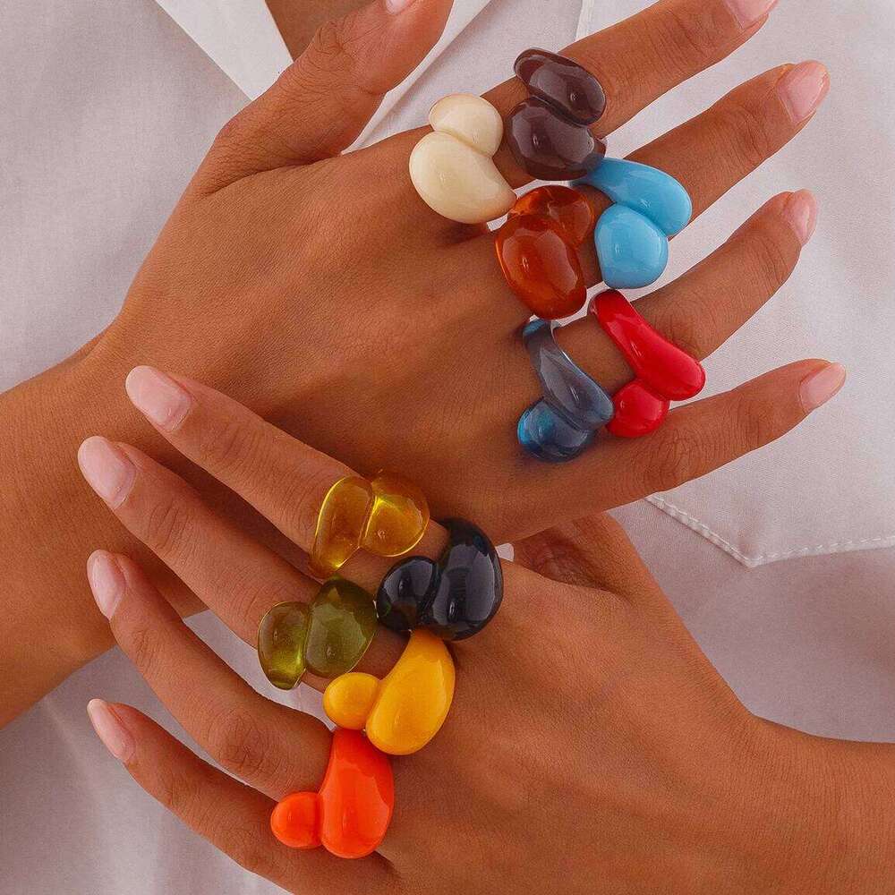 Ingemark Multicolor Resin Water Drop Chunky Women Boho Geometric Open Cuff Finger Rings Y2K Wed Jewelry Party Accessories H260312