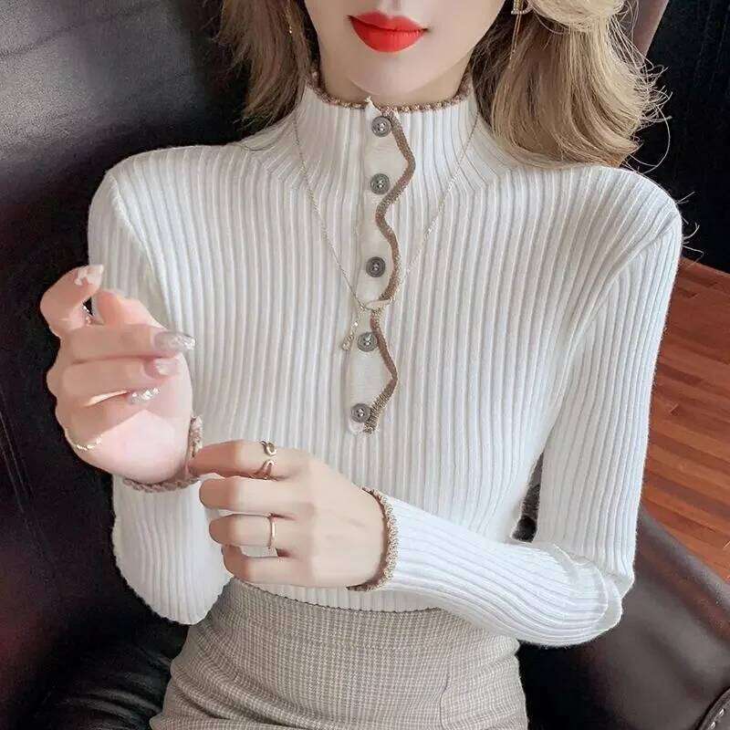 Women Sweater Long Sleeve Stripe Knitwears Slim Fit Shirt Korean Fashion Pullovers Thin Knit Tops 2023 Bottoming Shirts Z260313