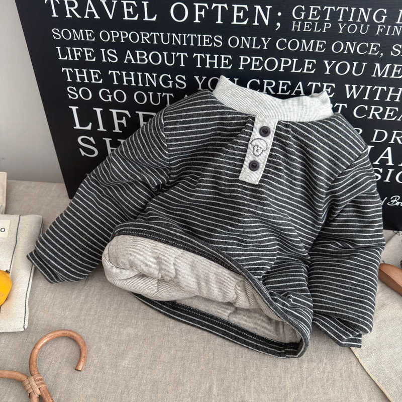 Pullover Children's silk cotton three-layer thickened thermal clothing boys' and girls' padded T-shirt toddler base layer shirt self-he