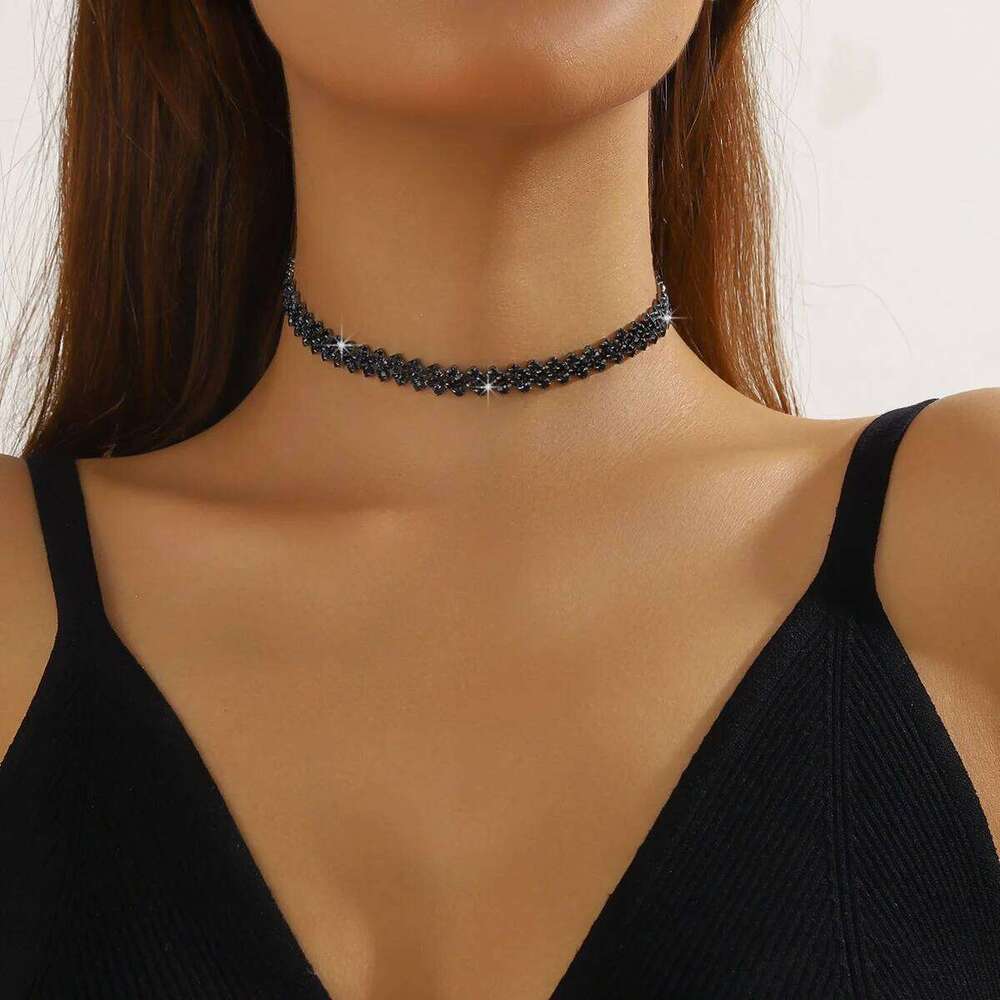 Minimalist Full Diamond Choker Korean and Japanese Internet Celebrity Personality Collarbone Chain Trendy Fashion Necklace H260312
