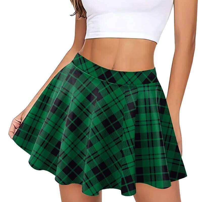Gothic Sweet Women Fashion Mini High Waist Chic Kawaii Green Casual Ladies Plaid Pleated Skirt 2026 Z260314