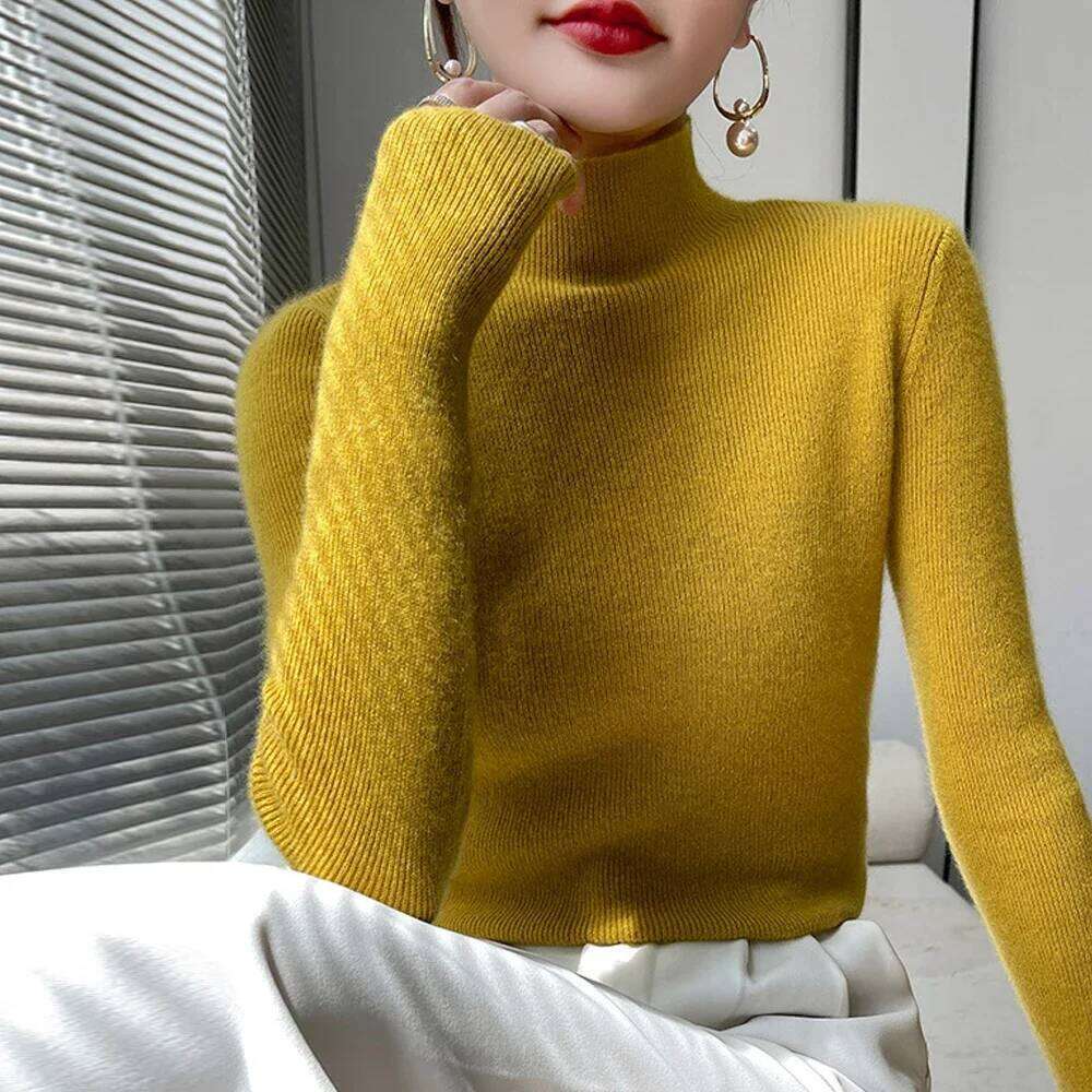 High Collar Long Sleeved Knitted Women's Slim Tops Blue Purple Red Long-Sleeved Bottoming T Shirt Sweater Top X-G-Xinde Z260313