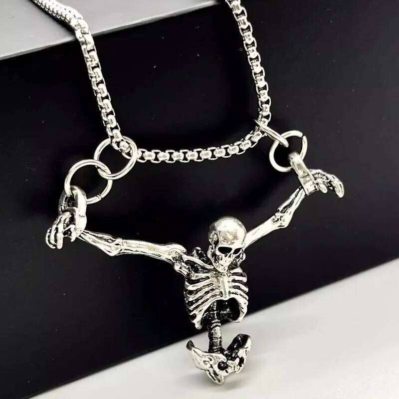 Halloween Dark Skull Retro Gothic Adjustable Alloy Necklace Punk Human Skeleton Jewelry Pendant Chain H260312