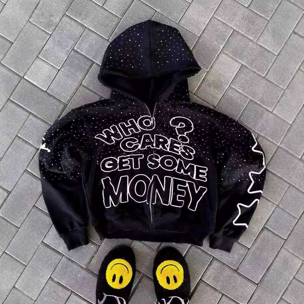 Y2K trendy American letter pattern loose casual hooded zipper retro hoodie fashionable jacket Z260314