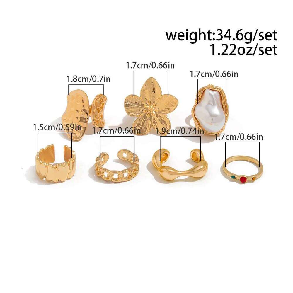 Ingemark 2025 New Fashion Metal Flower Open for Women Creative Baroque Imitation Pearl Rings Y2K Bridal Wed Jewelry Gift H260312