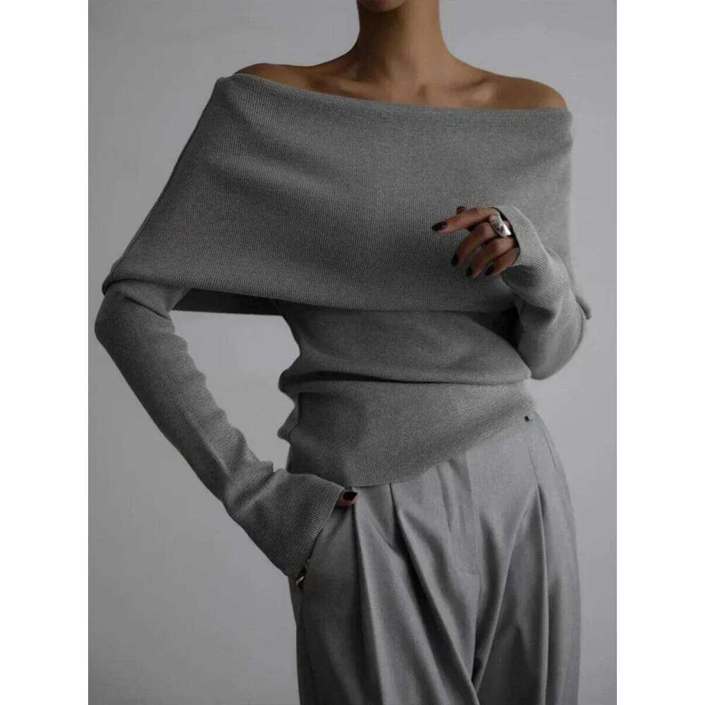 Wolfeel Women's Long Sleeved Knitted Base Shirt Autumn Winter Office Lady Sweater One Sexy Slim Fit Off Shoulder Top Z260313