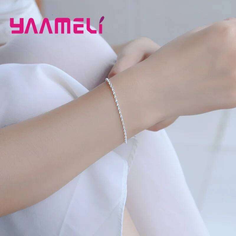 Charm 925 Sterling Color Water Wave Chain Bracelet Fashion Woman Girl Lady Fine Silver Jewelry Z260313