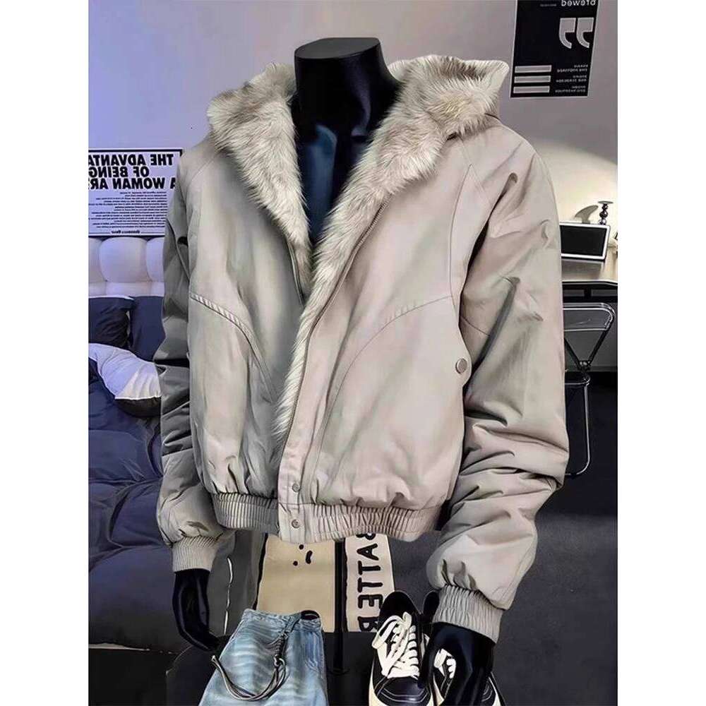 American Retro Trend Faux Fur Hooded Jacket for Men Winter Warm Thick Fashion Versatile Cotton Coat Z260313