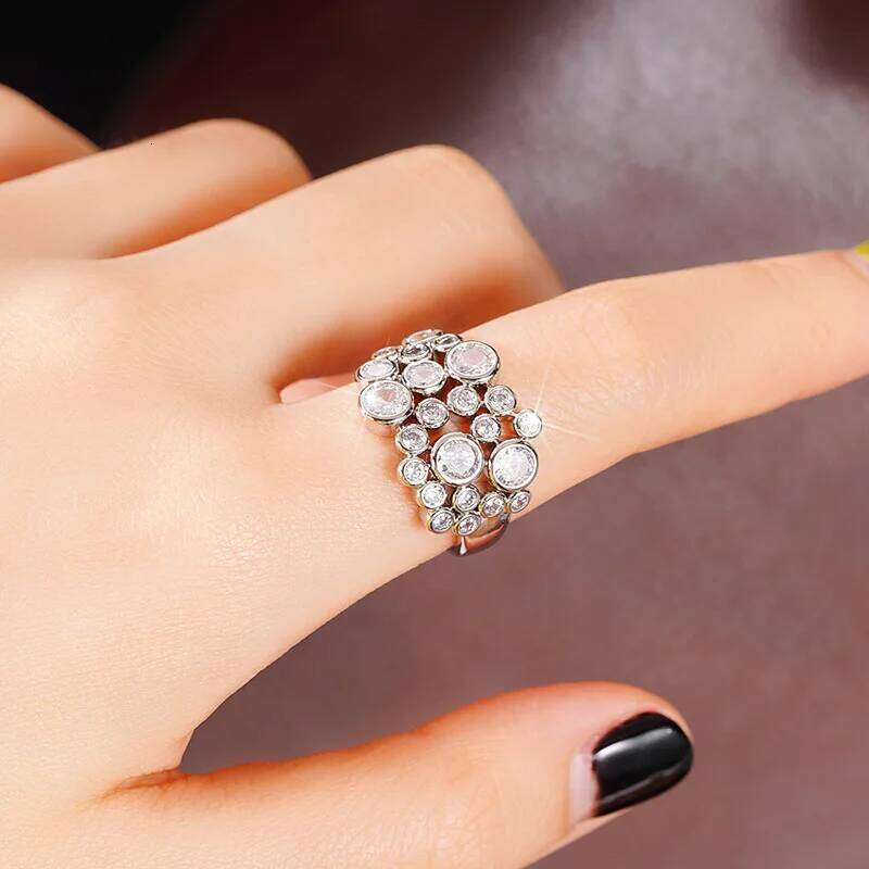 Huitan Trendy Women Rings Full with Round Cubic Zirconia Silver Color High-quality Wedding Bands Accessories Modern Jewelry 2023 H260312