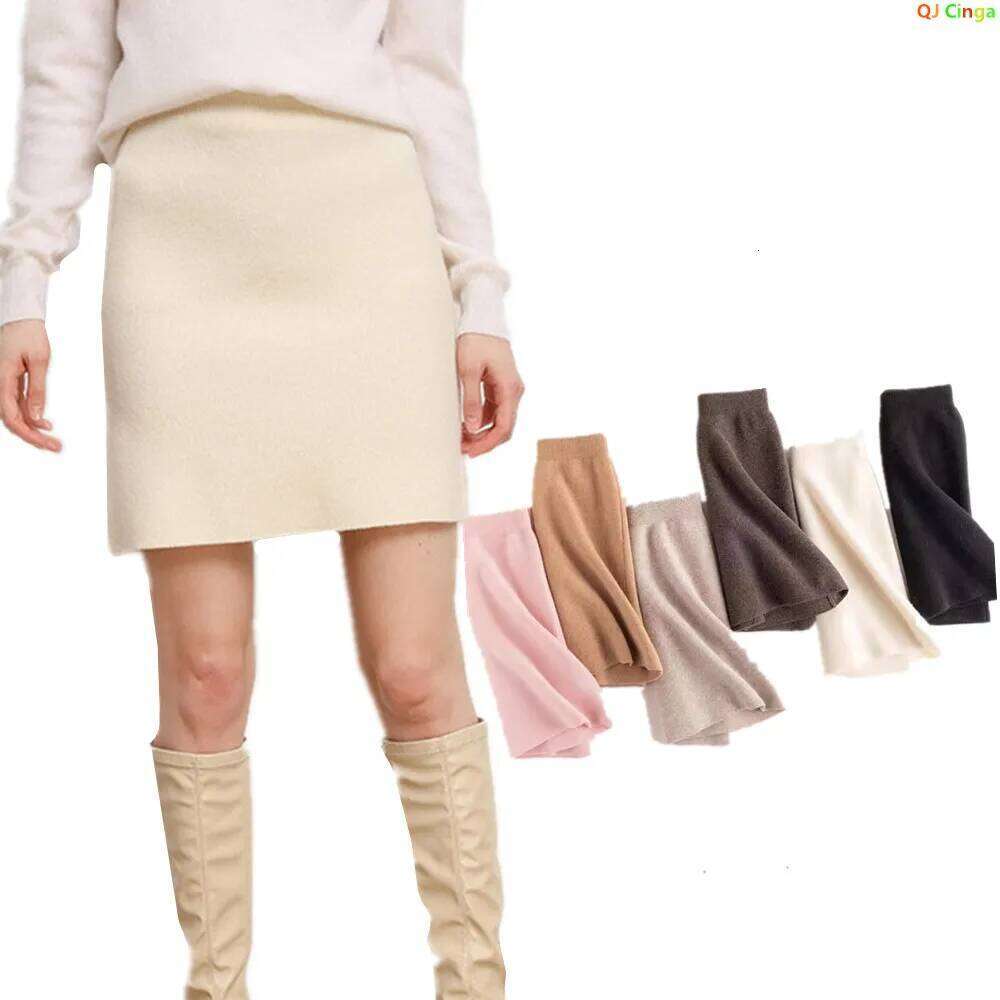 Autumn/Winter Women's Stretch Pencil Skirt, High-waisted A-line Mini Skirt Asian Sizing, Available in Black, Pink, Beige. Z260314