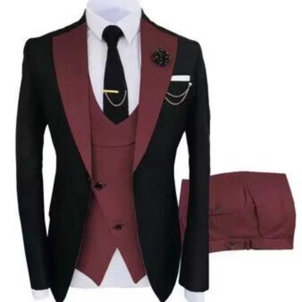 3 Pieces Slim Fit Mens Tuxedo Suits Formal Business Groom Costume for Wedding Party Prom - Jacket Pant Vest Set a05 M260313