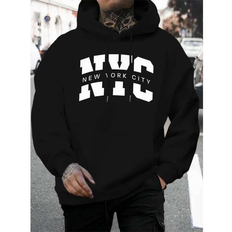 Men's casual fashion high-end quality New York print, street fashion, trendy men's autumn and winter hoodie Z260314