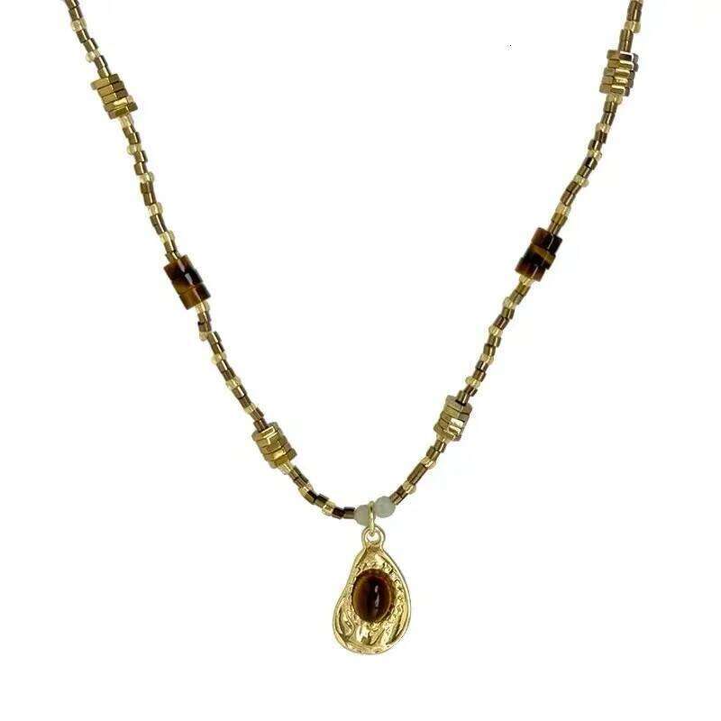 Mirad Retro Style Tiger Eye Stone Geometric Heterosexual Pendant Necklace Women's Sexy Clavicle Chain Trendy Jewelry Accessories H260312