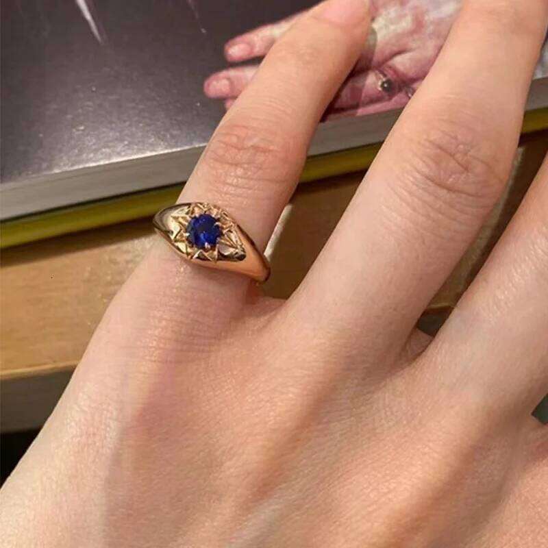 Foxanry Gold Color Blue Zircon Star Tail Rings For Women Couples Exquisite Trendy Elegant Temperament Engagement Jewelry Gifts H260312