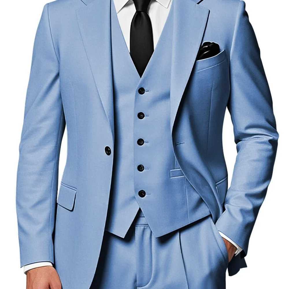 Mens Monochromatic Slim Fit 3-Button Peak Lapel Smoking Jacket Vest Formal Business Suit Set for Wedding Terno M260313