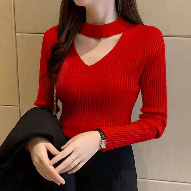 Knitting Women Solid Basic Top V-neck Sweater Long Sleeve Casual Slim Pullover Korean Fashion Simple Clothes Z260313