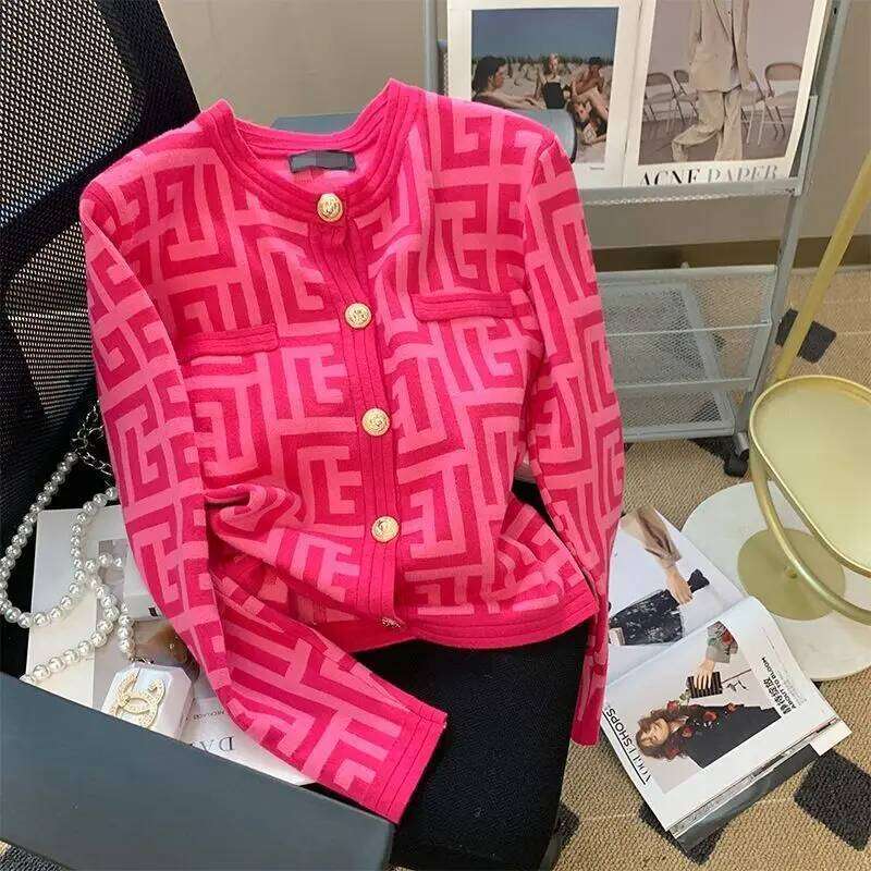 Spring Autumn Jacket Women Knitted Cropped Cardigan High-end Luxury Clothes Short Tops Sweater Trend Coats Z260313