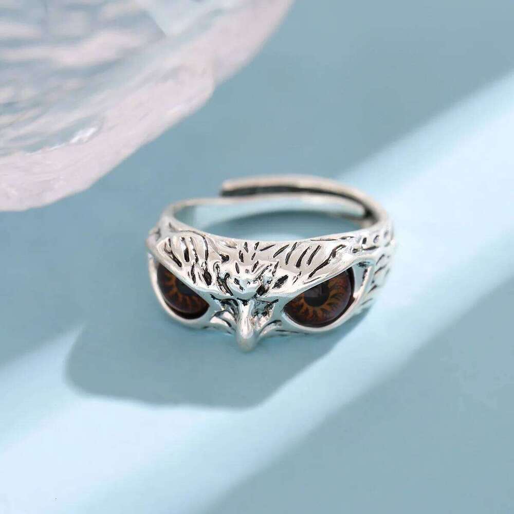 New Creative Retro Brown Eyes Owl 925 Sterling Silver Jewelry Personality Exquisite Geometric Popular Animal Opening Rings R381 H260312