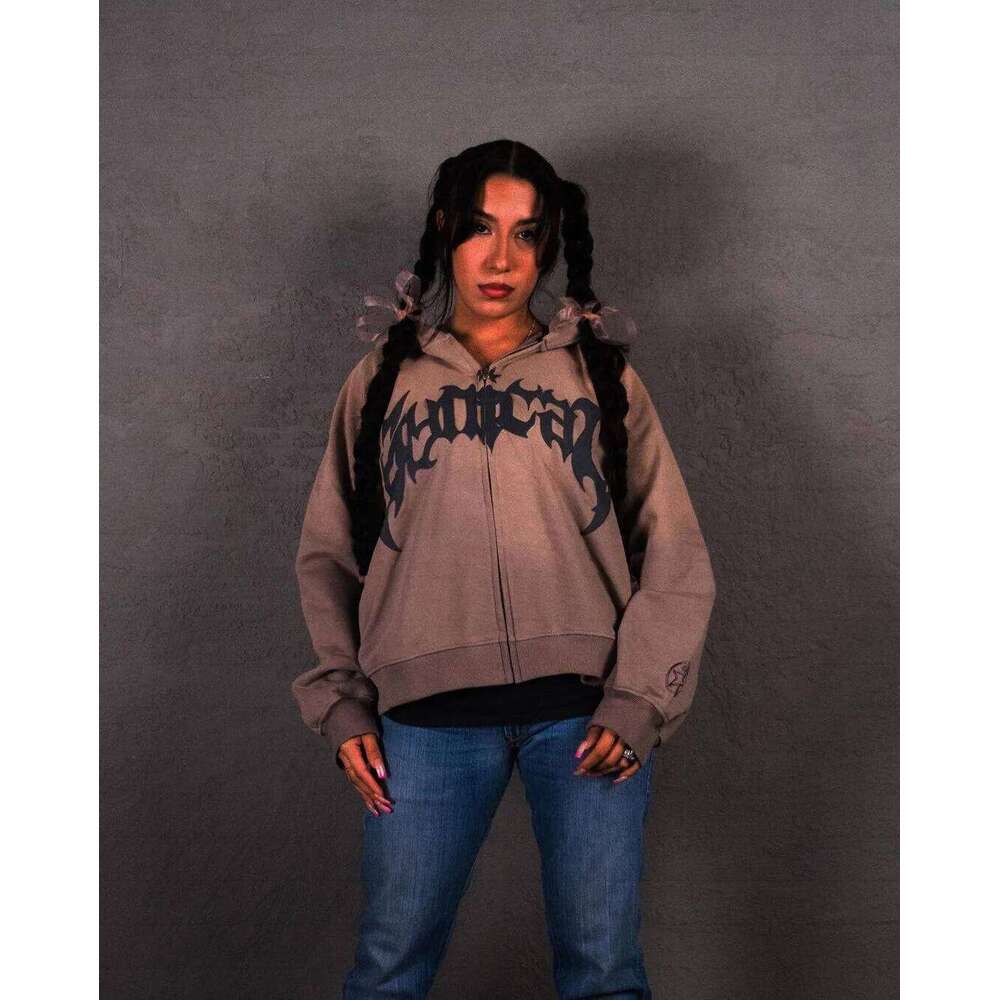 Y2K Unisex Hoodies Women Autumn Winter Harajuku Zip Up Hooded Sweatshirt Men Gothic Hip Hop Oversized Jackets Streetwear 26Y0313