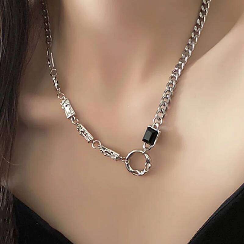 Foxanry Black Zircons Clavicle Chain Necklace New Fashion Simple Irregular Round Geometric Handmade Birthday Party Jewelry Gifts H260312
