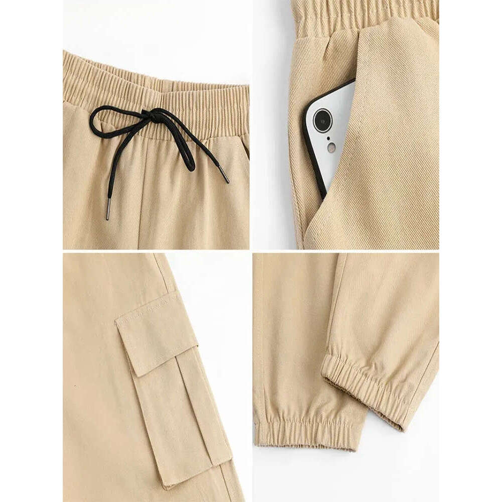 YSZWDBLX Spring Summer Women Casual Loose Cargo Drawstring Pockets Solid Ankle-Length Elastic Pants Womens Bottoms Z260312
