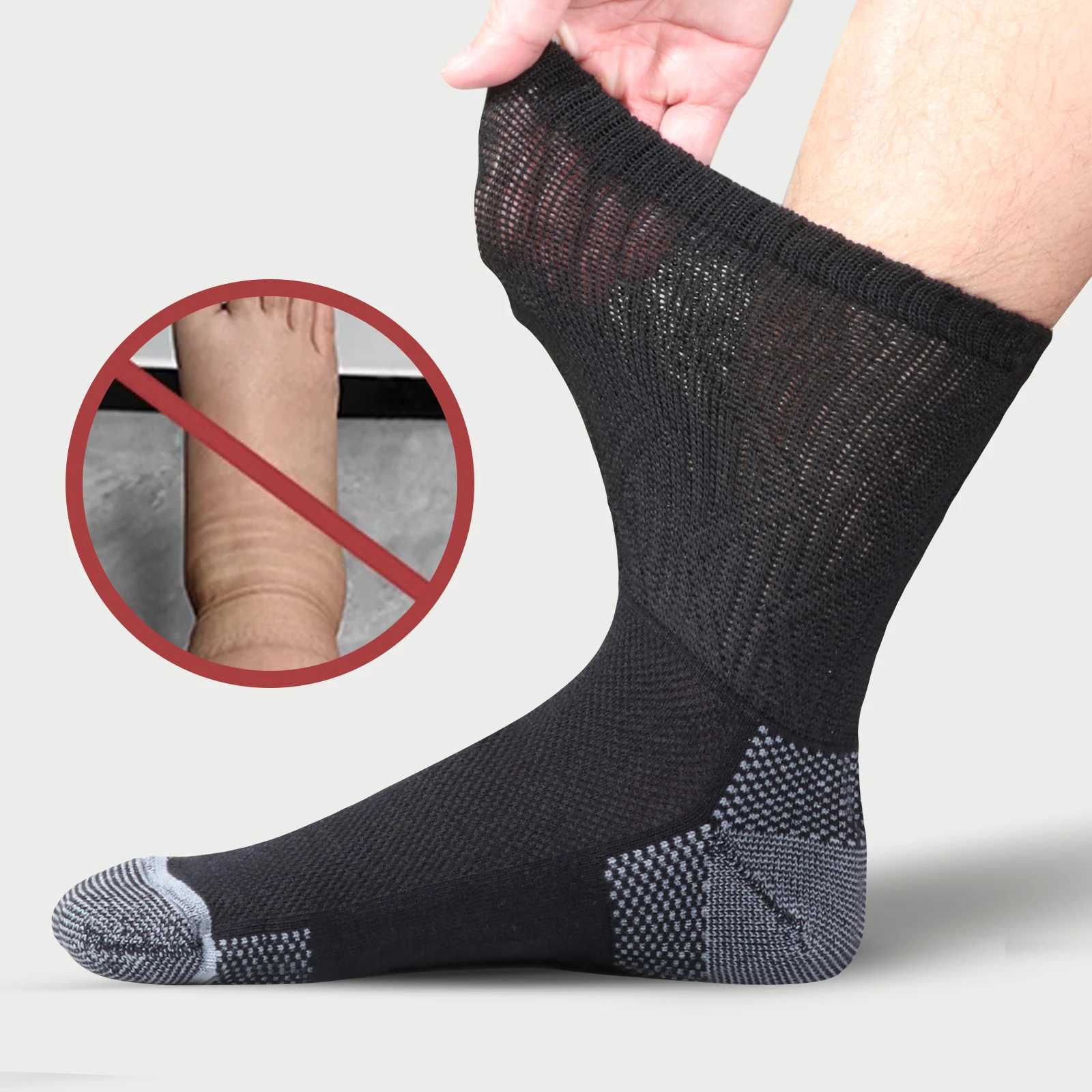 YUEDGE 5 Pairs Bamboo Diabetic Mens Crew Socks Non-Binding Loose Socks for Women Men D260313