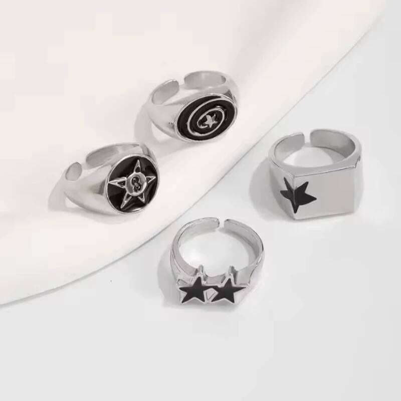 4 Pieces/set of European and American Fashion Star Rings, Women's Personalized Punk Style Trendy Holiday Accessories Jewelry H260312