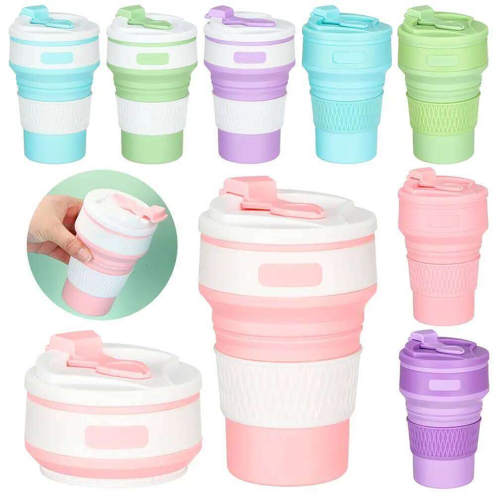 350ML Food Grade Travel Camping Outdoor Drinking Foldable Water Cups Collapsible Silicone Cup Tea Coffee Mugs With Lid Z260314