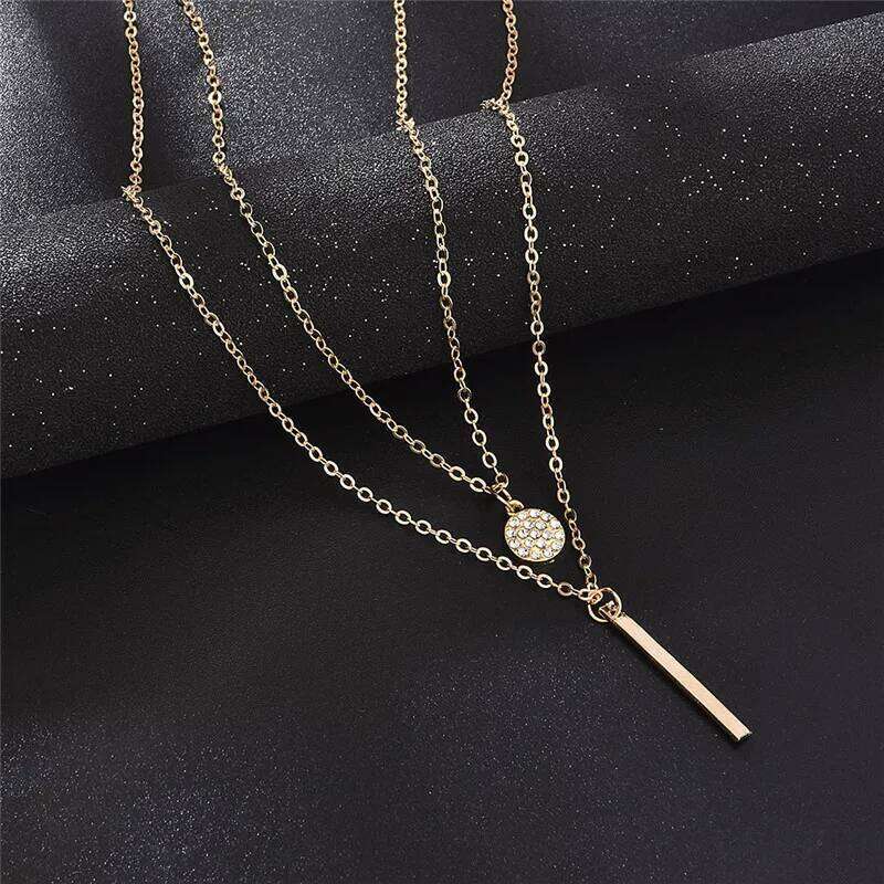 LATS New Shiny Round Plate Rose Gold Color Exquisite Double Layer Clavicle Chain Necklace Jewelry for Women Gift H260312