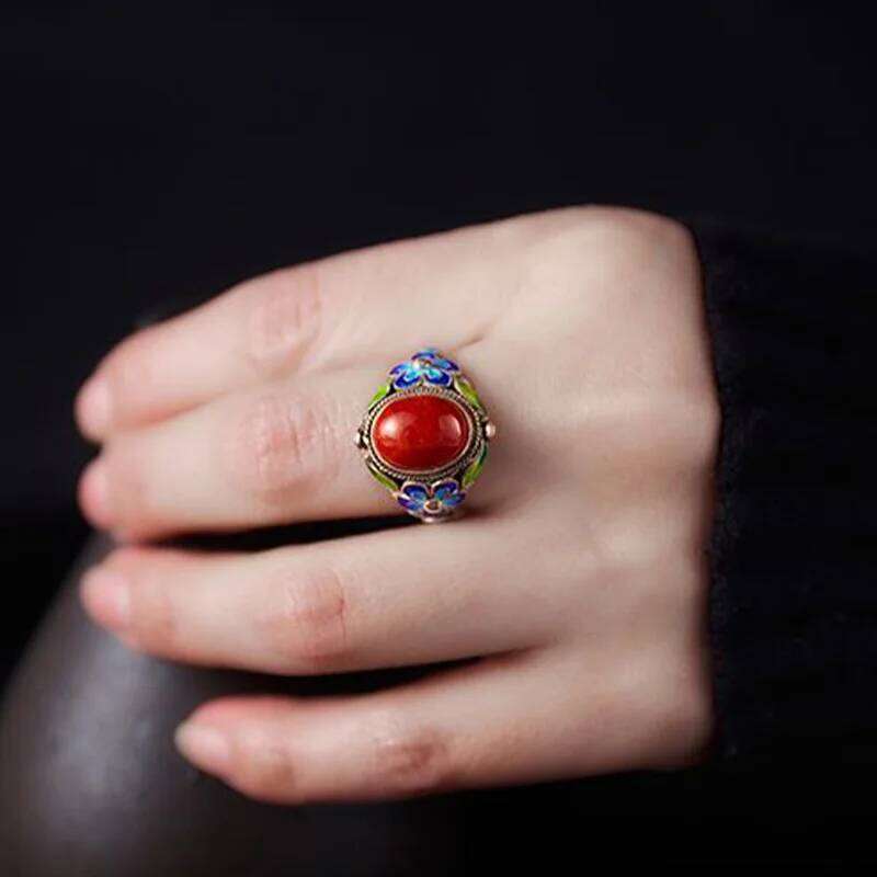 Retro Filigree Inlaid Red Burnt Blue Palace Punk Gothic Open Ring For Women Handmade Unisex Designer Jewelry Accessories H260312